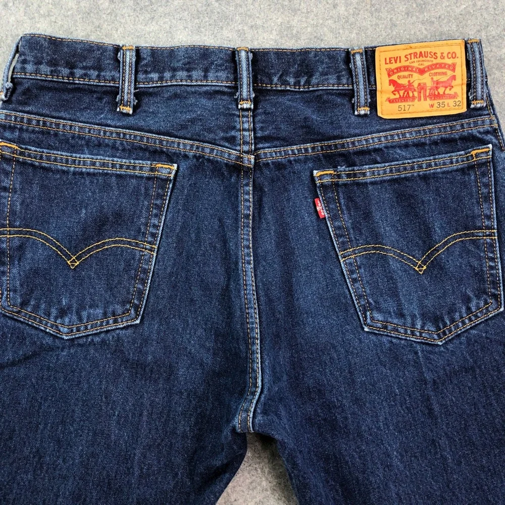 Levis 517 Mens Jeans 35x32 Bootcut Blue Dark Wash Regular Fit Denim Mid Rise